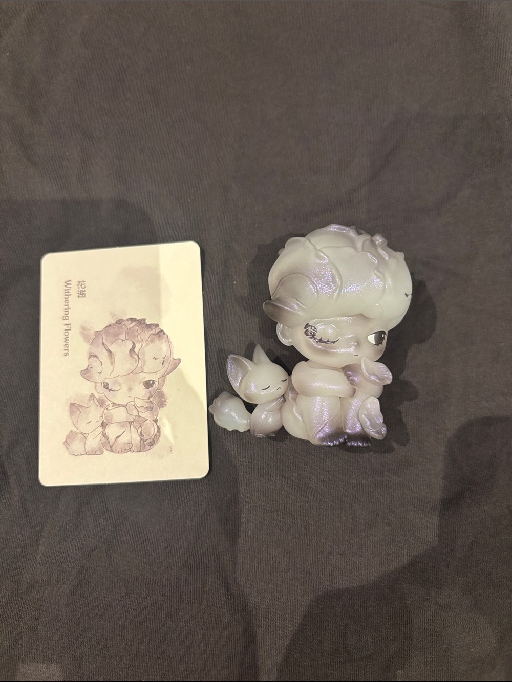 Pearlescent White Fantasy Kids Figurine with Fox Companion